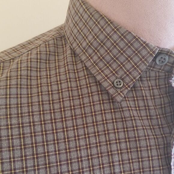 Banana Republic Grey Shirt, Burg/Yellow Plaid - Picture 3 of 8